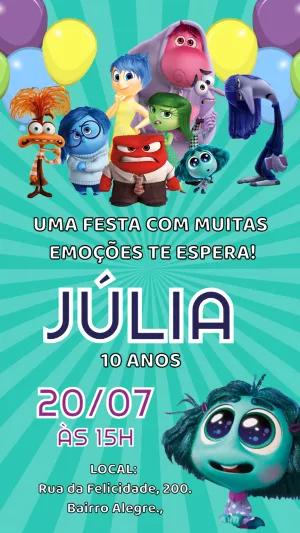 Convite Aniversário Divertida Mente 2 com Personagens para Editar