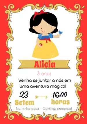 Convite Aniversário Branca de Neve Cute para Editar Online