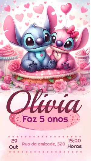 Convite Aniversário Stitch e Angel Fofo para Editar Online