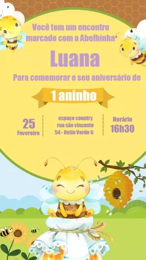 Convite de Aniversário Abelhinha Fofa para Editar Online