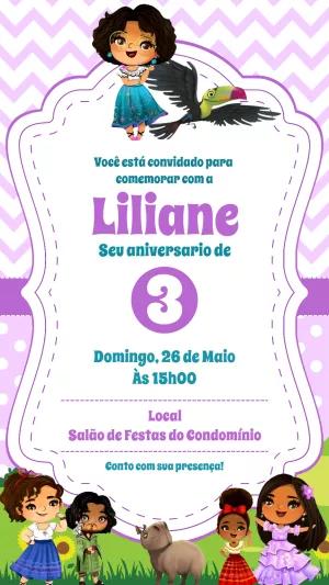 Convite Aniversário Encanto com Personagens para Editar Online