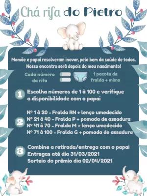 Convite Chá Rifa Elefantinho Aquarela para Editar Online