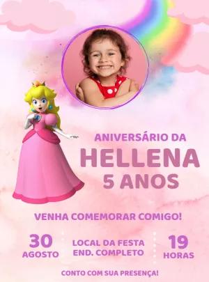 Convite Aniversário Princesa Peach com Foto para Editar Online