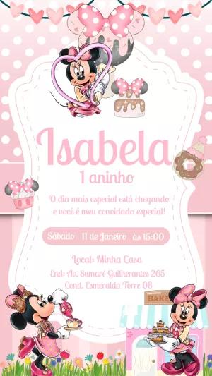 Convite Aniversário Confeitaria da Minnie para Editar Online