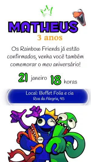 Convite de Aniversário Rainbow Friends para Editar Online