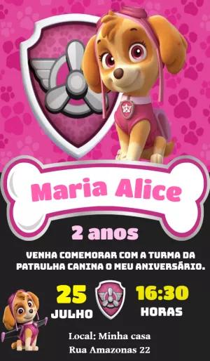 Convite de Aniversário Patrulha Canina Skye para Editar Online