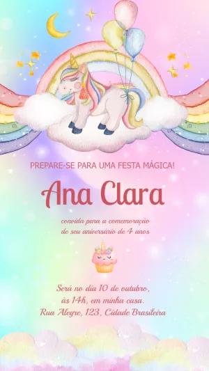 Convite de Aniversário Unicórnio Mágico para Editar Online