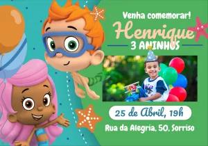 Convite de Aniversário Bubble Guppies com Foto para Editar