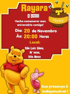 Convite Aniversário Ursinho Pooh para Editar Online