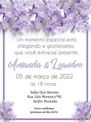 Convite de Casamento Floral Lilás para Editar Online