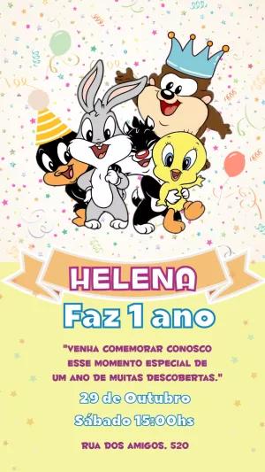 Convite de Aniversário Looney Tunes Baby para Editar Online