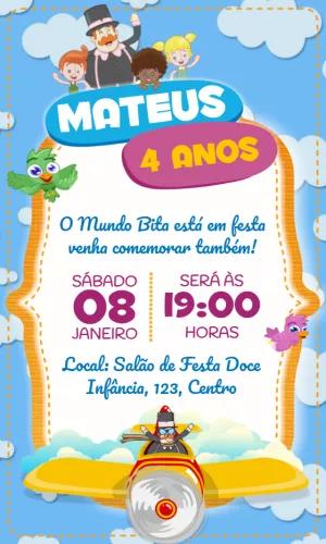 Convite Aniversário Mundo Bita com Personagens para Editar Online