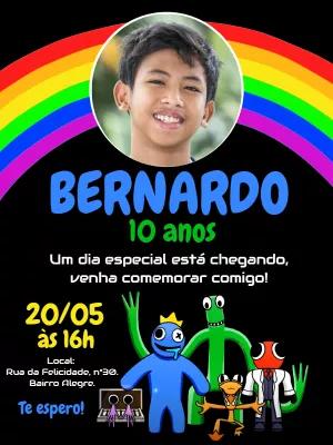 Convite Aniversário Rainbow Friends com Foto para Editar Online