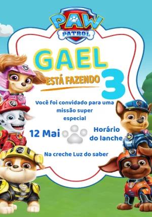 Convite de Aniversário Patrulha Canina para Editar Online