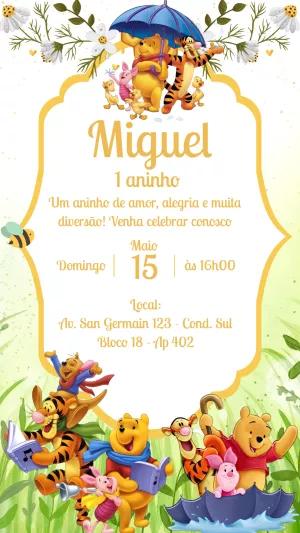 Convite de Aniversário Ursinho Pooh e Turma para Editar Online