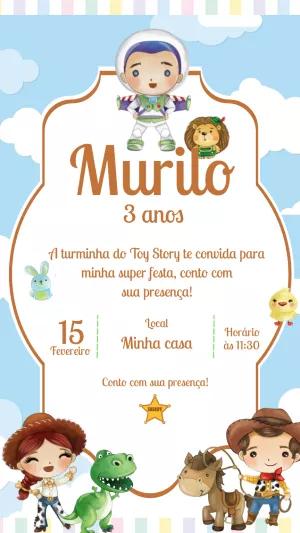 Convite Aniversário Toy Story com Personagens para Editar Online