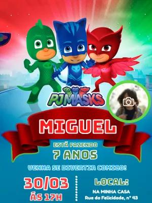 Convite de Aniversário PJ Masks com Foto para Editar Online