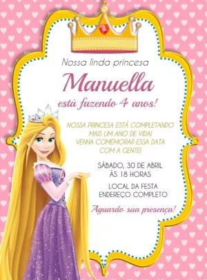Convite Aniversário Rapunzel Princesa Disney para Editar Online