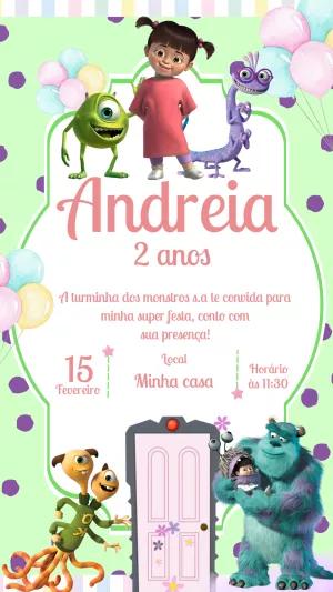 Convite de Aniversário Monstros SA para Editar e Imprimir