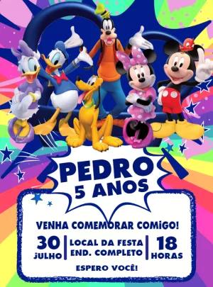 Convite de Aniversário Turma do Mickey para Editar Online