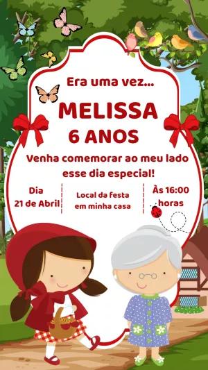 Convite Aniversário Chapéuzinho Vermelho para Editar Online