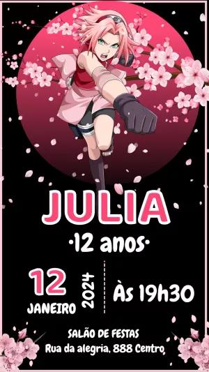 Convite Aniversário Sakura Haruno Naruto para Editar Online