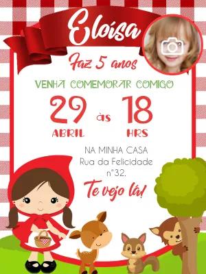 Convite Aniversário Chapeuzinho Vermelho com Foto para Editar