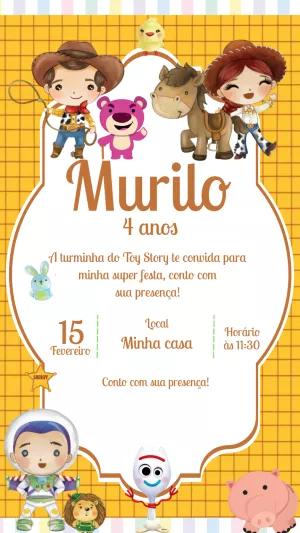 Convite Aniversário Toy Story com Personagens para Editar