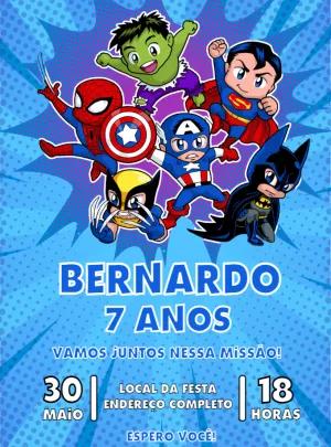 Convite de Aniversário Super Heróis para Editar Online