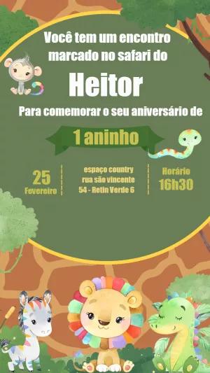 Convite de Aniversário Safari com Animais Fofos para Editar