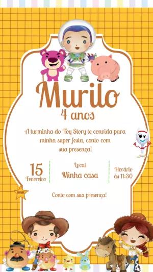 Convite Aniversário Toy Story com Personagens para Editar Online
