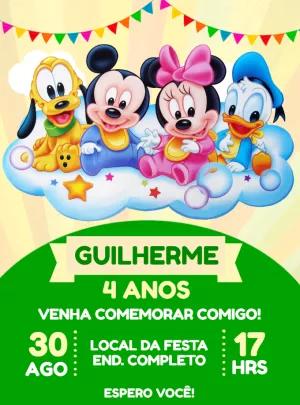 Convite Aniversário Turma do Mickey Baby para Editar Online