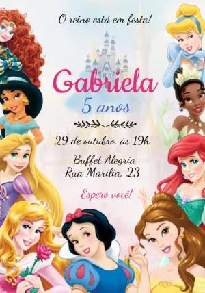 Convite de Aniversário Princesas Disney para Editar Online