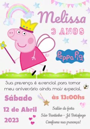 Convite Aniversário Peppa Pig Fada para Editar Online