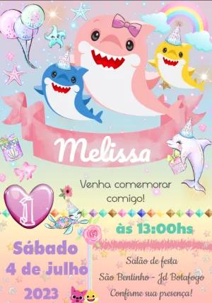 Convite Aniversário Baby Shark Rosa para Editar Online