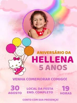 Convite Aniversário Hello Kitty com Foto para Editar Online