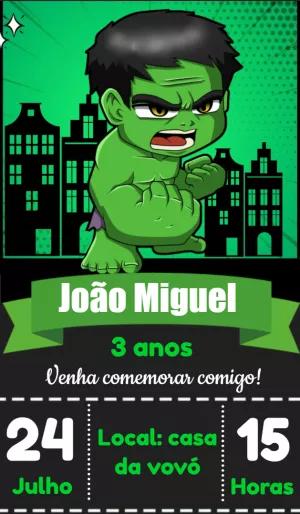 Convite de Aniversário Hulk para Editar e Imprimir Online