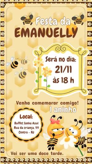Convite Aniversário Abelhinha Fofa para Editar Online
