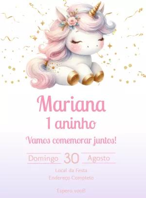 Convite de Aniversário Unicórnio Fofo para Editar Online