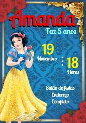 Convite Aniversário Branca de Neve Clássico para Editar Online
