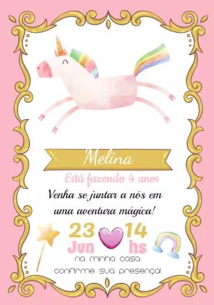 Convite de Aniversário Unicórnio Mágico para Editar Online