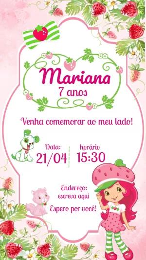Convite Aniversário Moranguinho para Editar Online