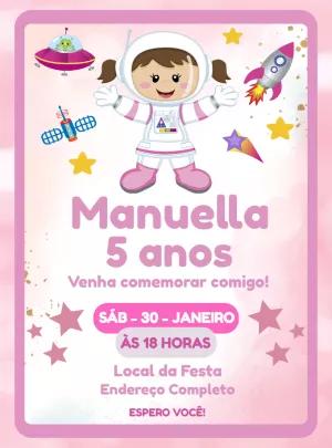 Convite de Aniversário Astronauta Menina para Editar Online