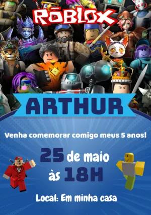 Convite de Aniversário Roblox com Personagens para Editar Online