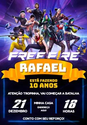 Convite Aniversário Free Fire com Personagens para Editar