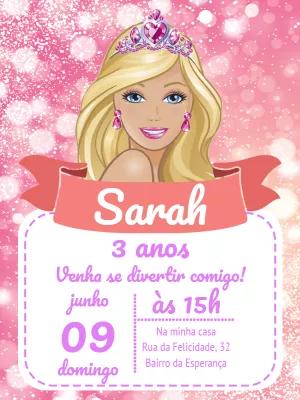 Convite Aniversário Barbie Princesa para Editar Online