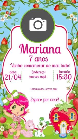 Convite Aniversário Moranguinho com Foto para Editar Online