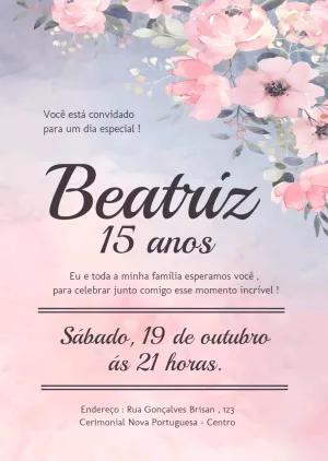 Convite de 15 Anos Floral Aquarela para Editar Online