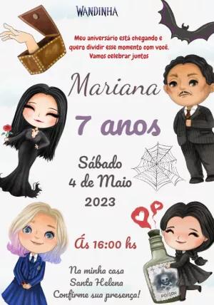 Convite de Aniversário Wandinha Addams para Editar Online