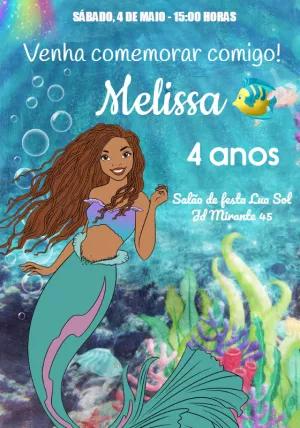 Convite Aniversário Sereia Morena para Editar Online